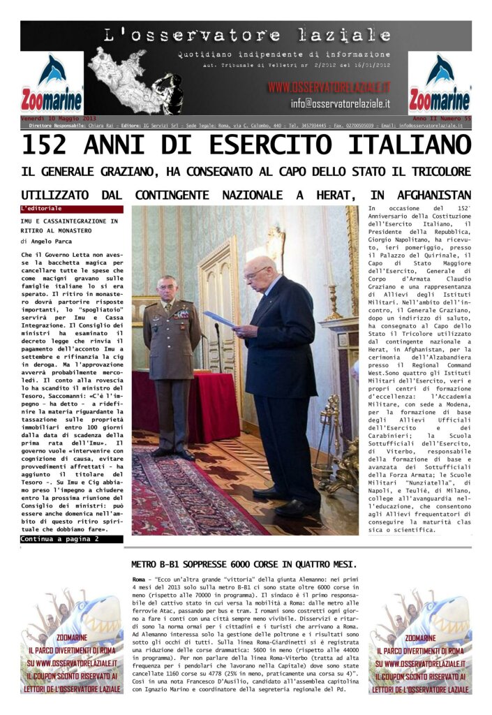 L'osservatore d'Italia edizione del 10 Maggio 2013